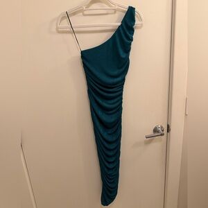 Endless Blu - Elegant Teal One-Shoulder Dress